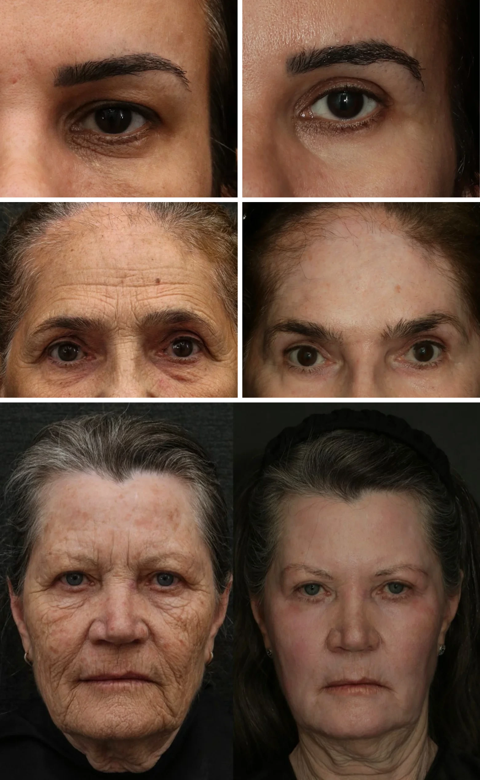 Antes e depois do tratamento Line Skin: região dos olhos, testa e rosto completo